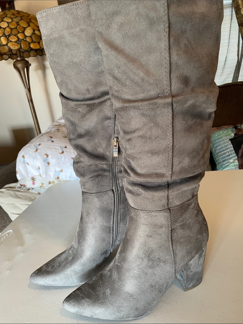 Women's Tall Suede Slouch Heel Boots - Gray ( bag3)
